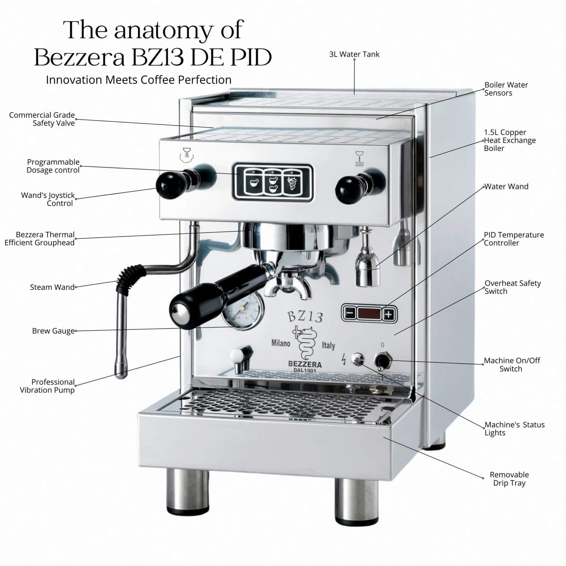 Bezzera BZ13 DE PID Anatomy Coffee Machine